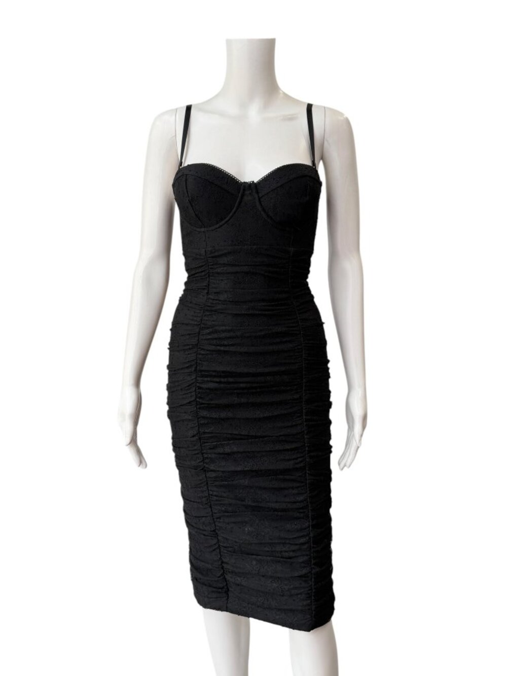 $695 NWT L'Agence Black Senna Lace Bustier Ruched Midi Dress size XS - Picture 3 of 10
